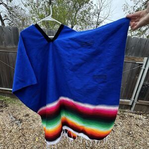 Vintage 90's Mexican Poncho Saltillo Serape Striped Cotton Velvet Blanket Unisex